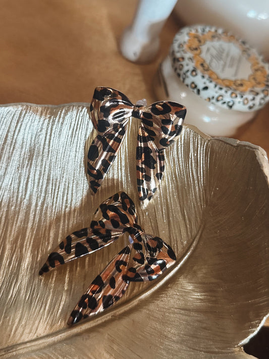 Gold Leopard Print Bow Earrings