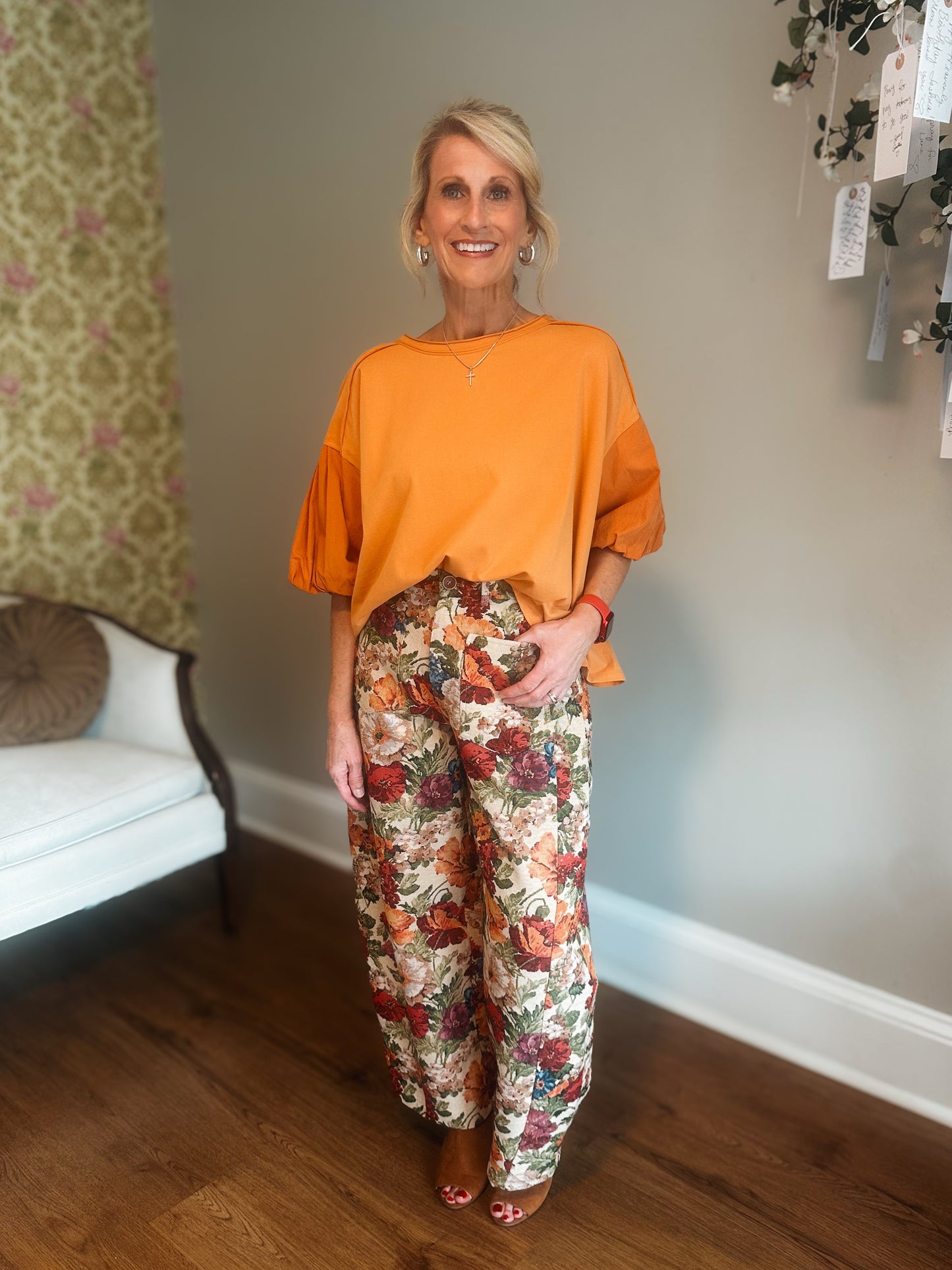 Floral Tapestry Wide Leg Pants