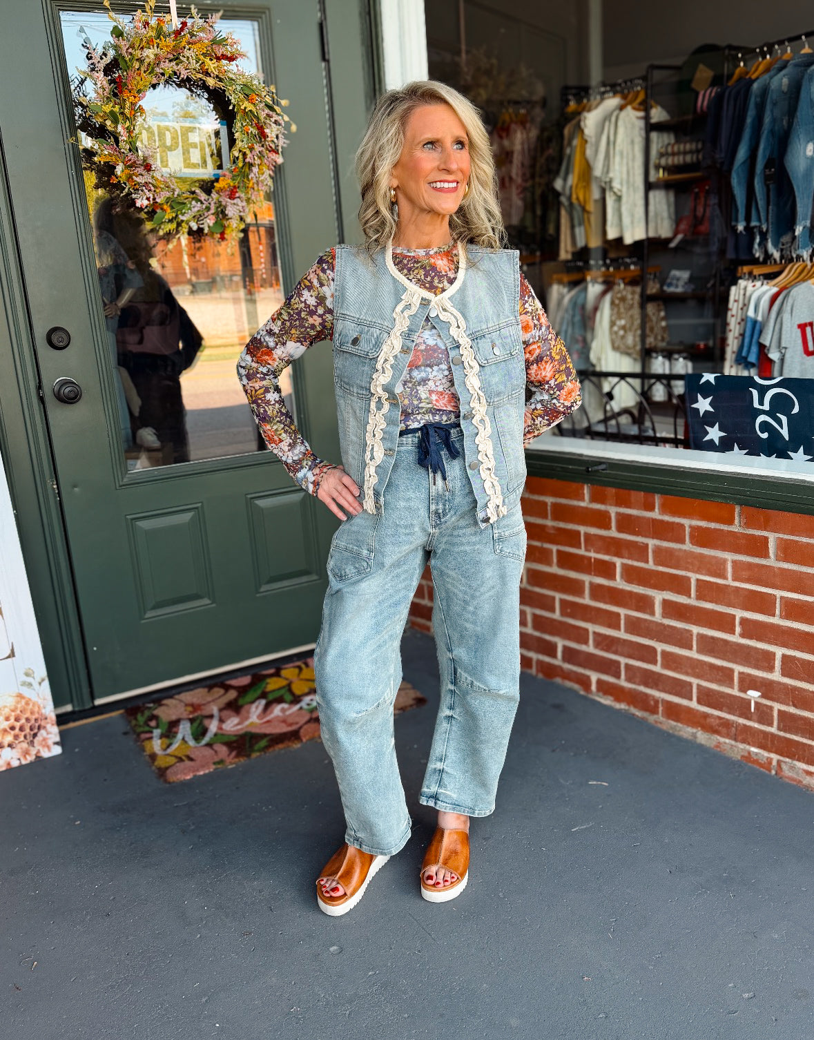 Washed Denim Ruffle Layering Vest