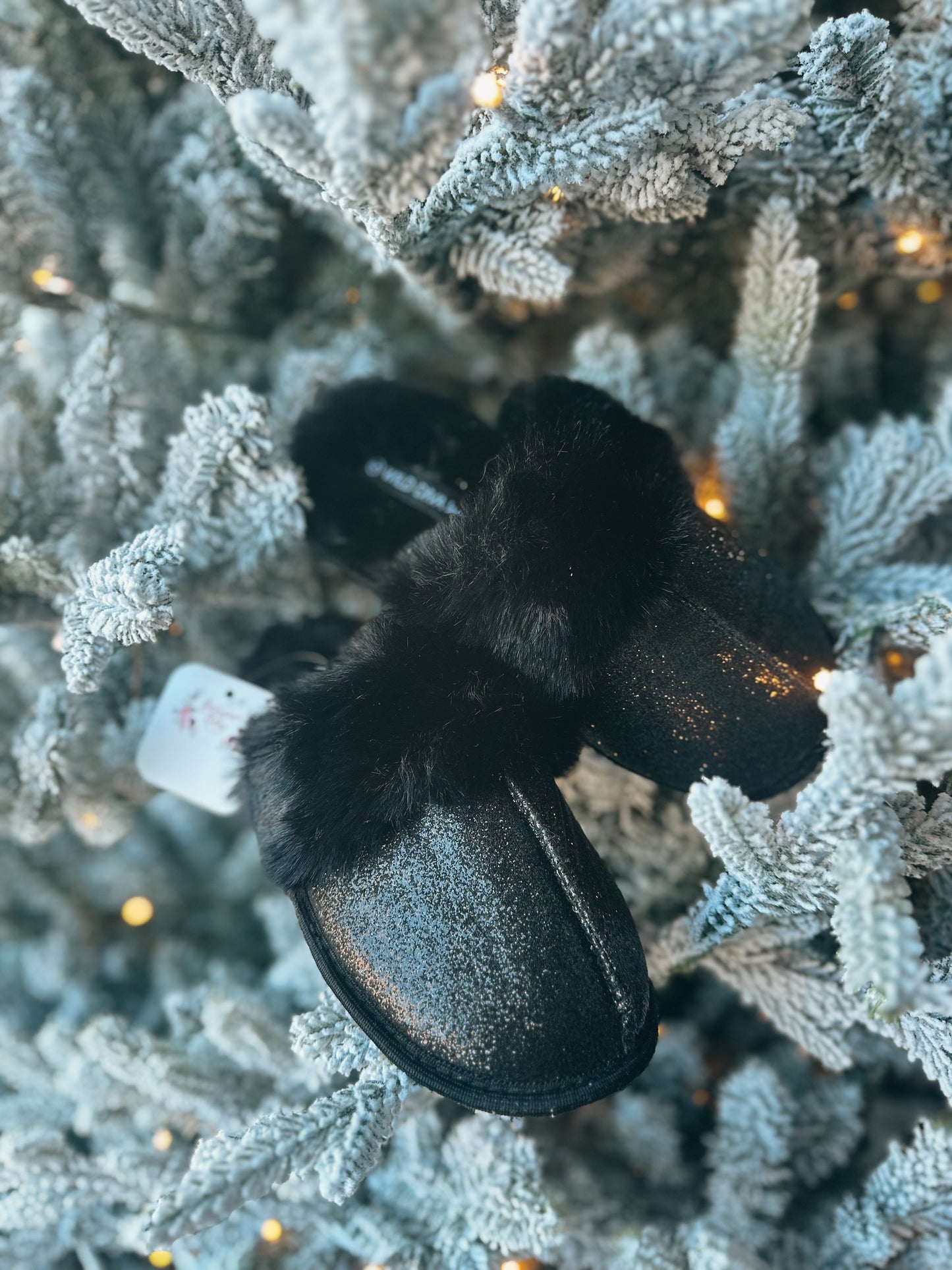Glitzy in Black Slippers