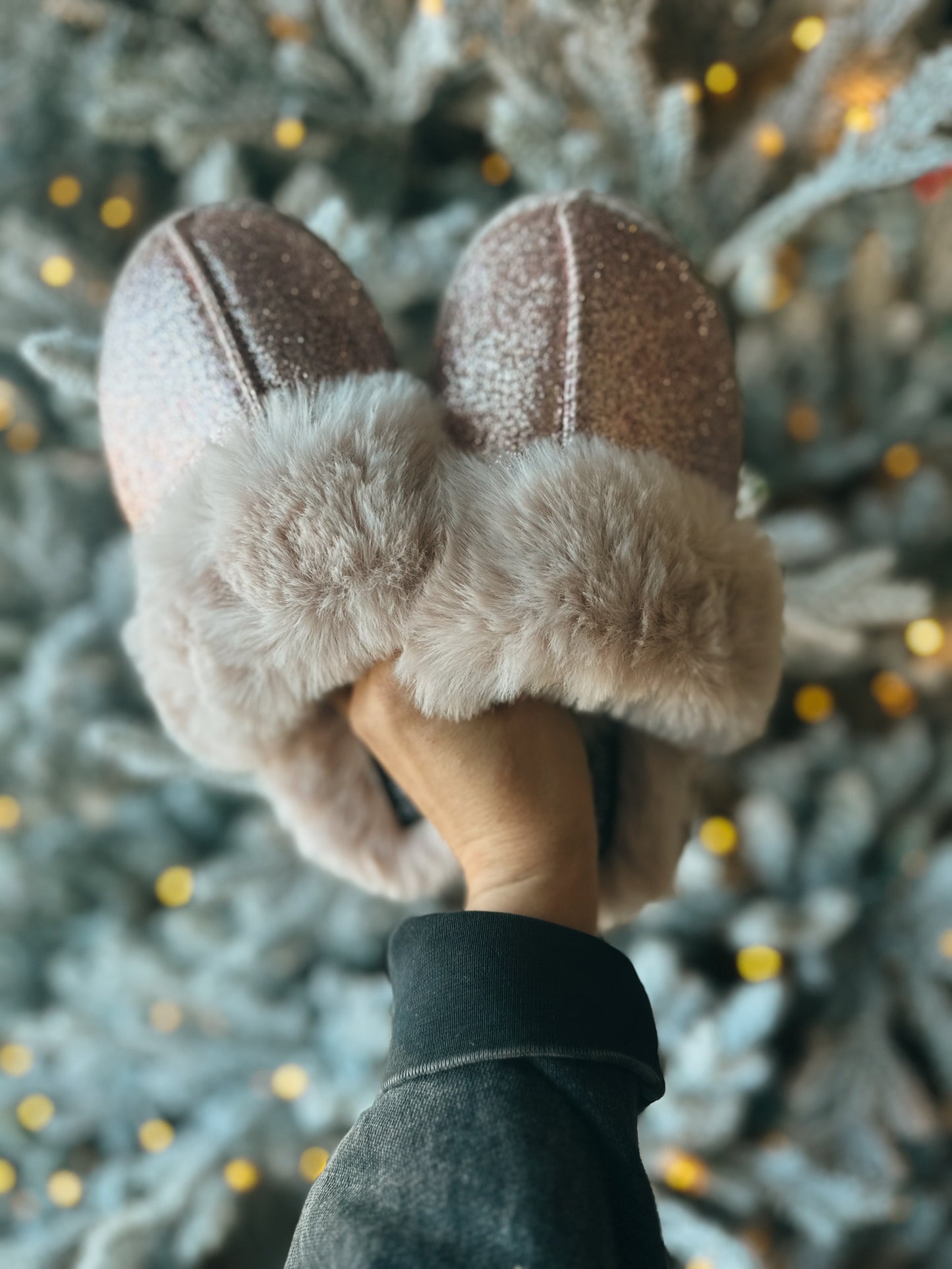 Glitzy in Rose Gold Slippers