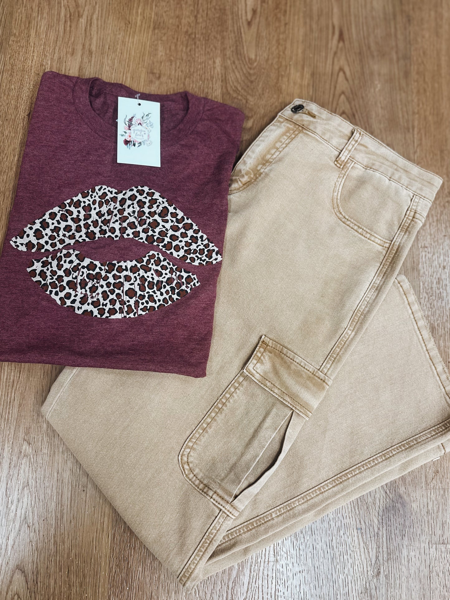 Leopard Kiss Maroon Graphic Tee