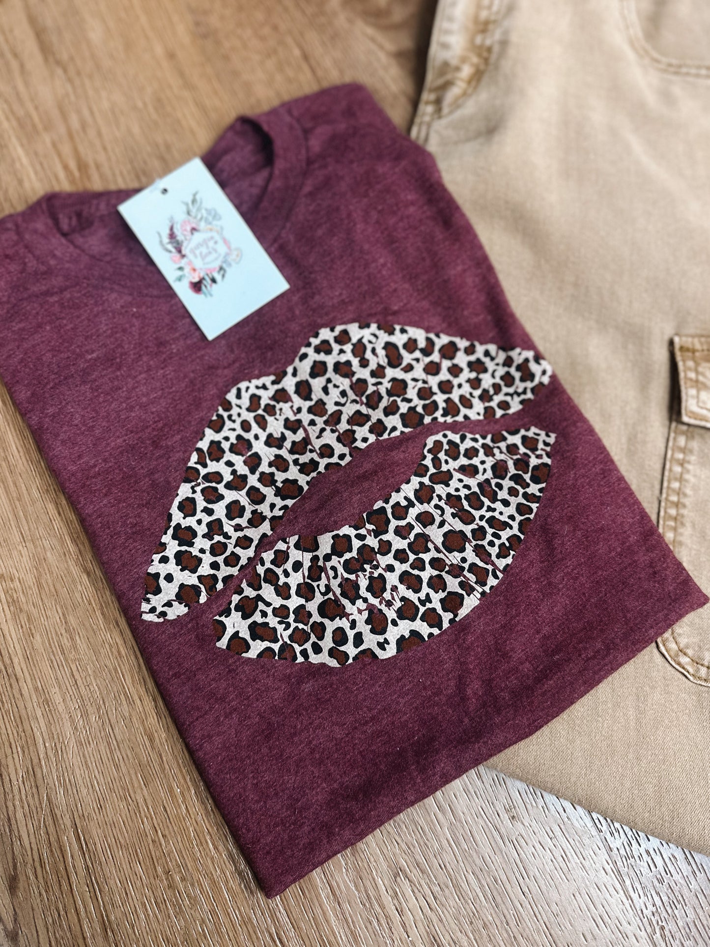 Leopard Kiss Maroon Graphic Tee