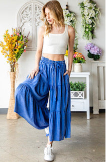 Royal Blue Mineral Washed Tiered Pants