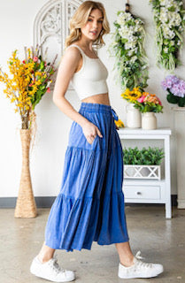 Royal Blue Mineral Washed Tiered Pants
