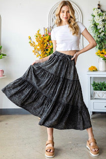 Charcoal Black Mineral Washed Tiered Pants