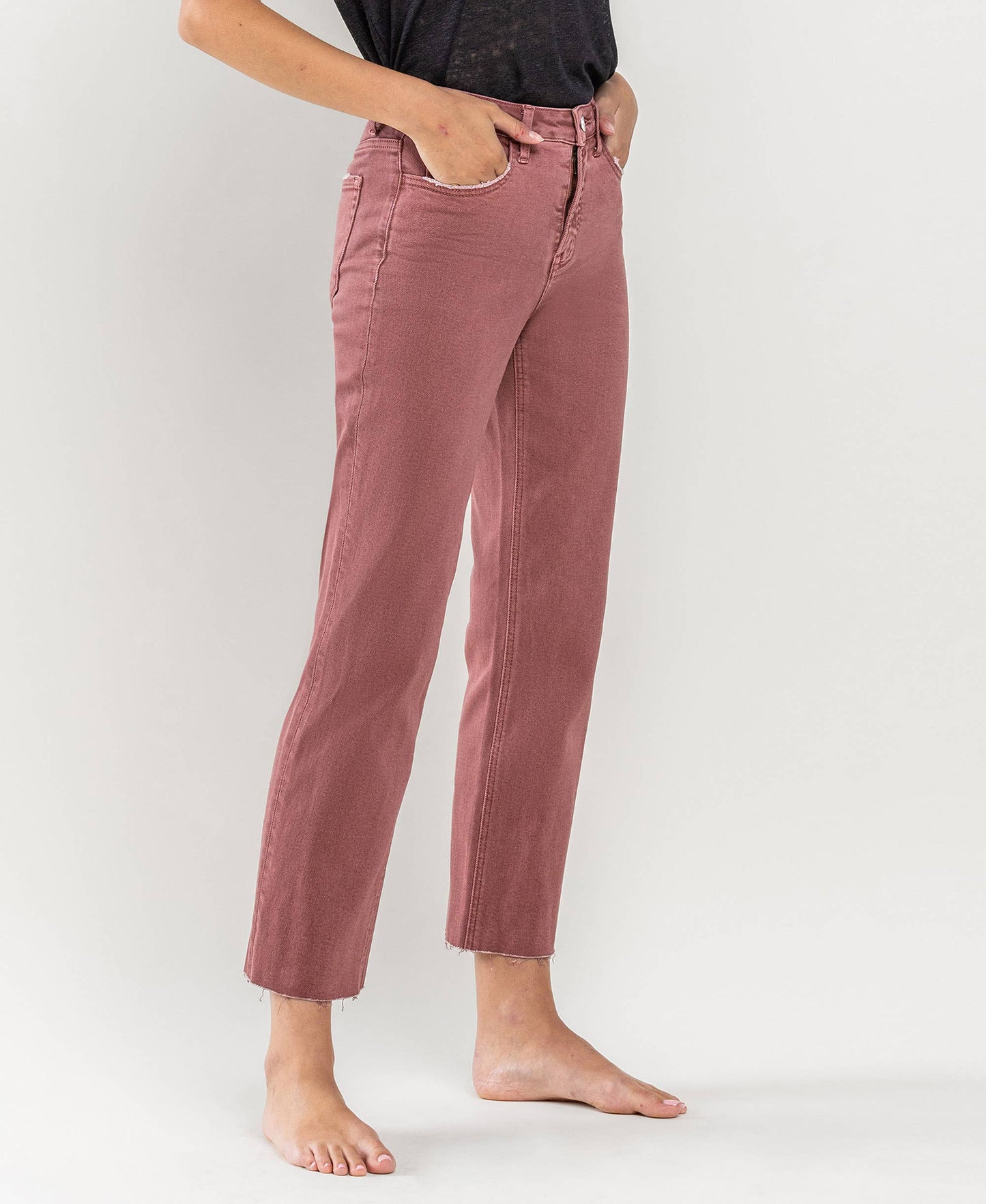 Strawberry Wine Tummy Control Crop Straight Jeans