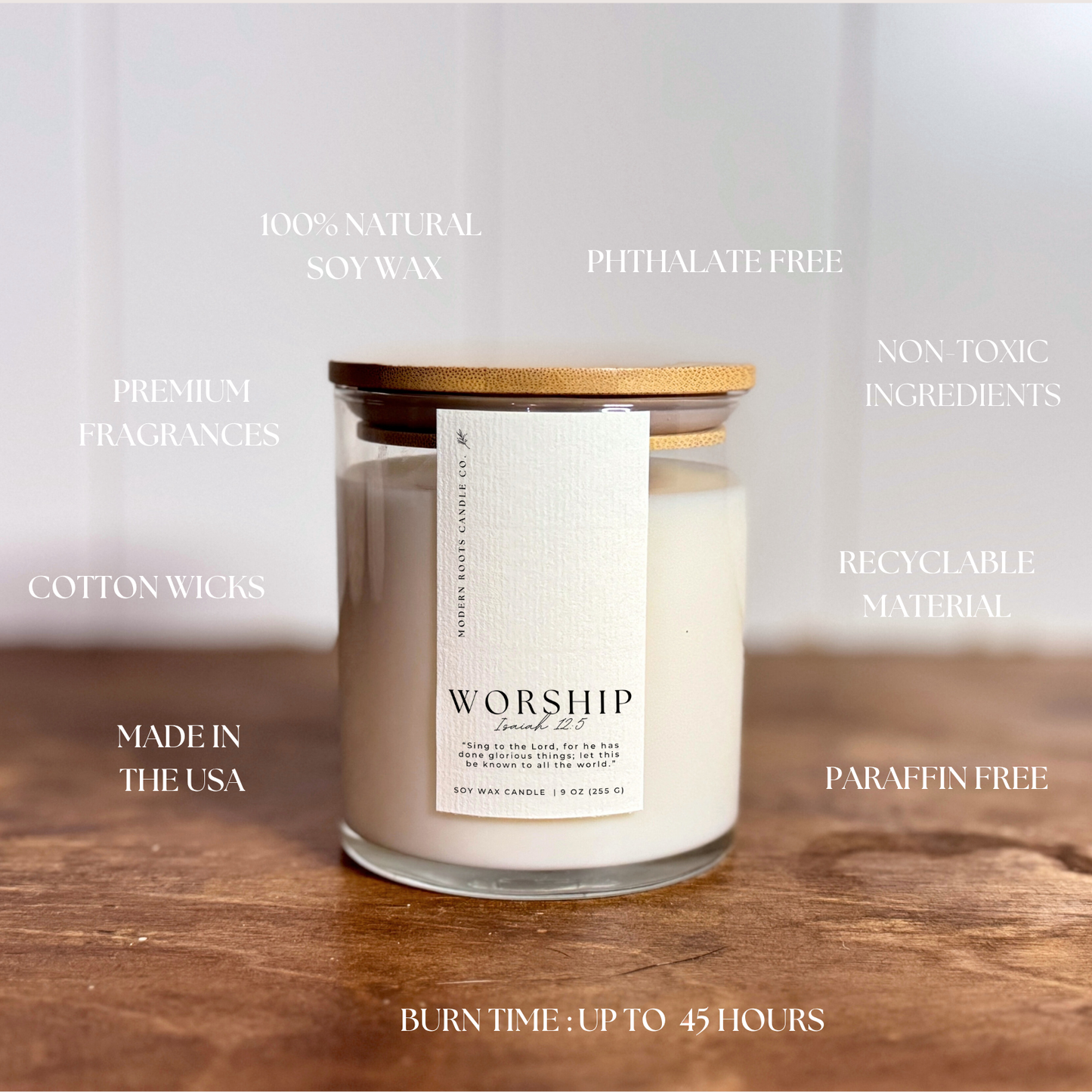 Worship | Gardenia & Tuberose | 9 oz. Clear Jar Soy Candle: Natural Wood Lid