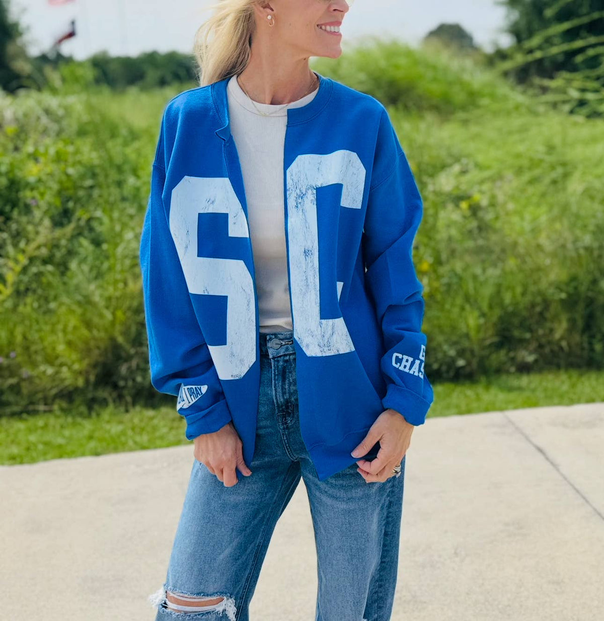 Custom #1 Fan™ | Gameday Cardigan | Football Mom Sweatshirt: L
