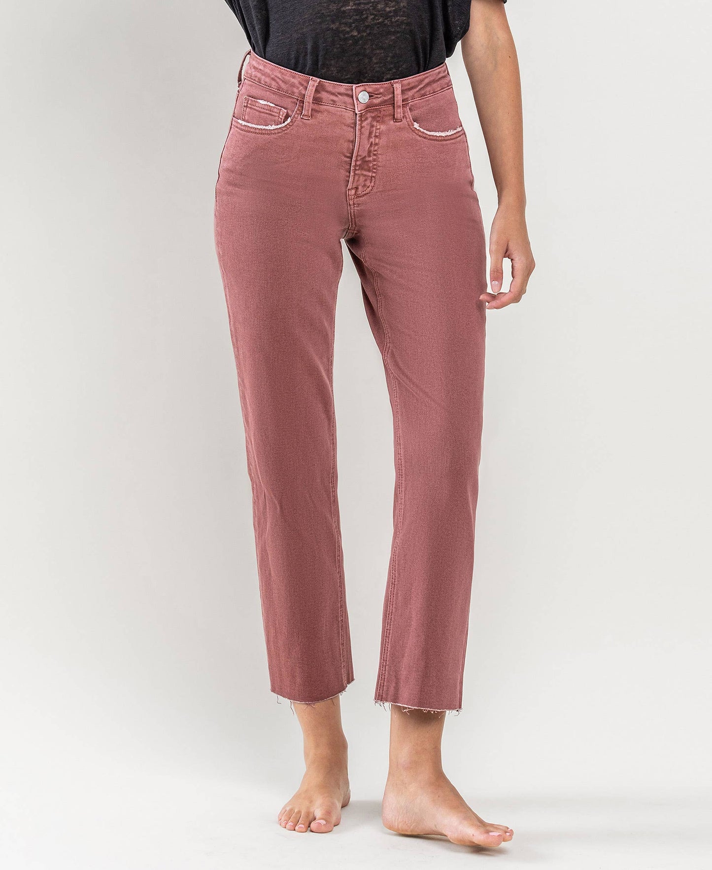 Strawberry Wine Tummy Control Crop Straight Jeans