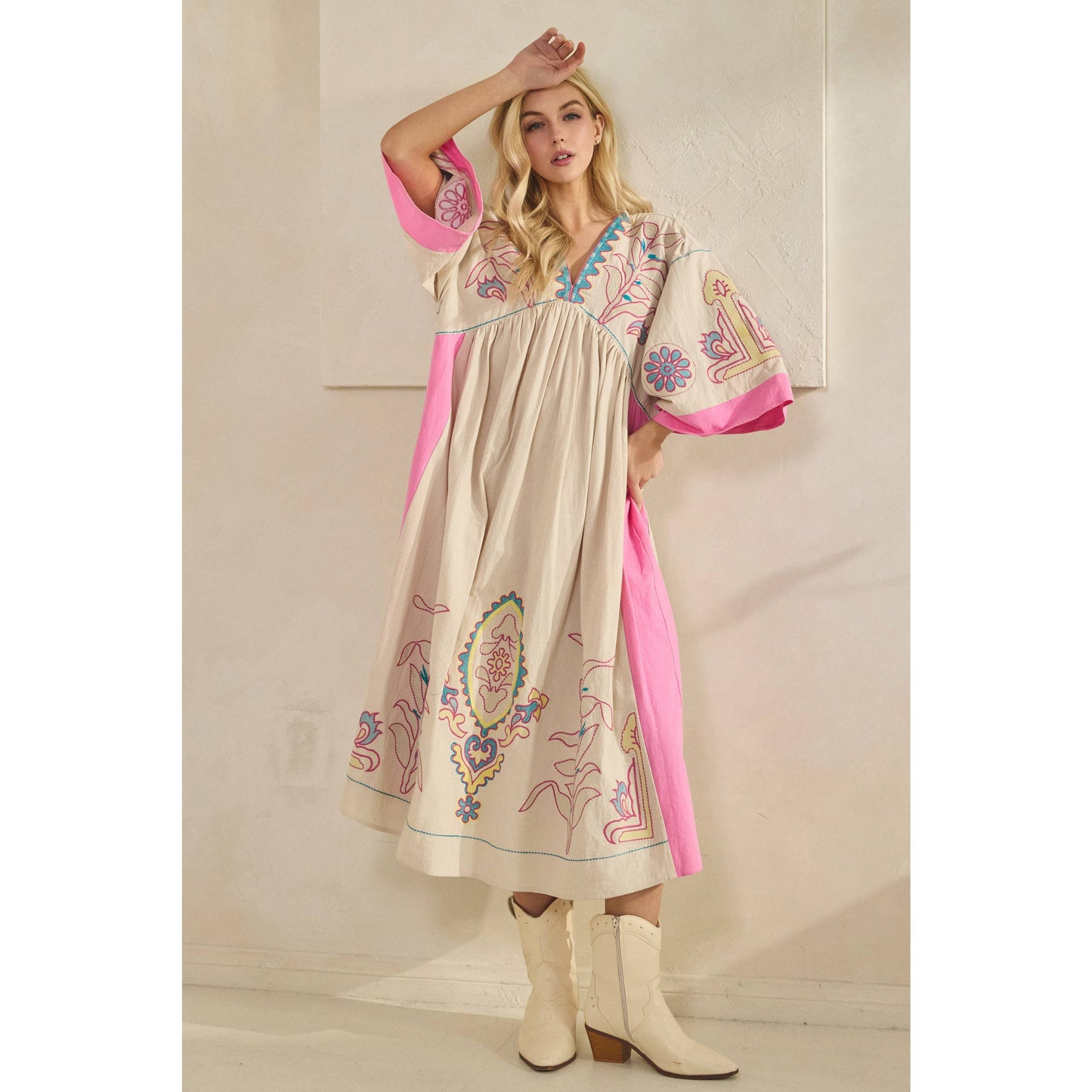 Vintage Embroidery Patch Maxi Dress