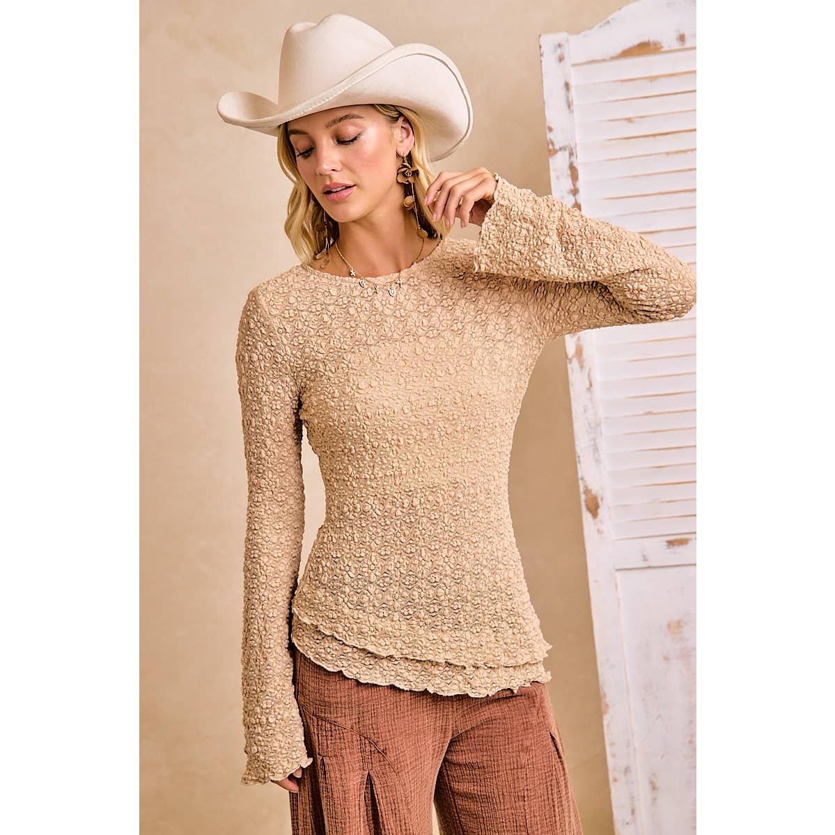 Lace Knit Bell Sleeve Blouse