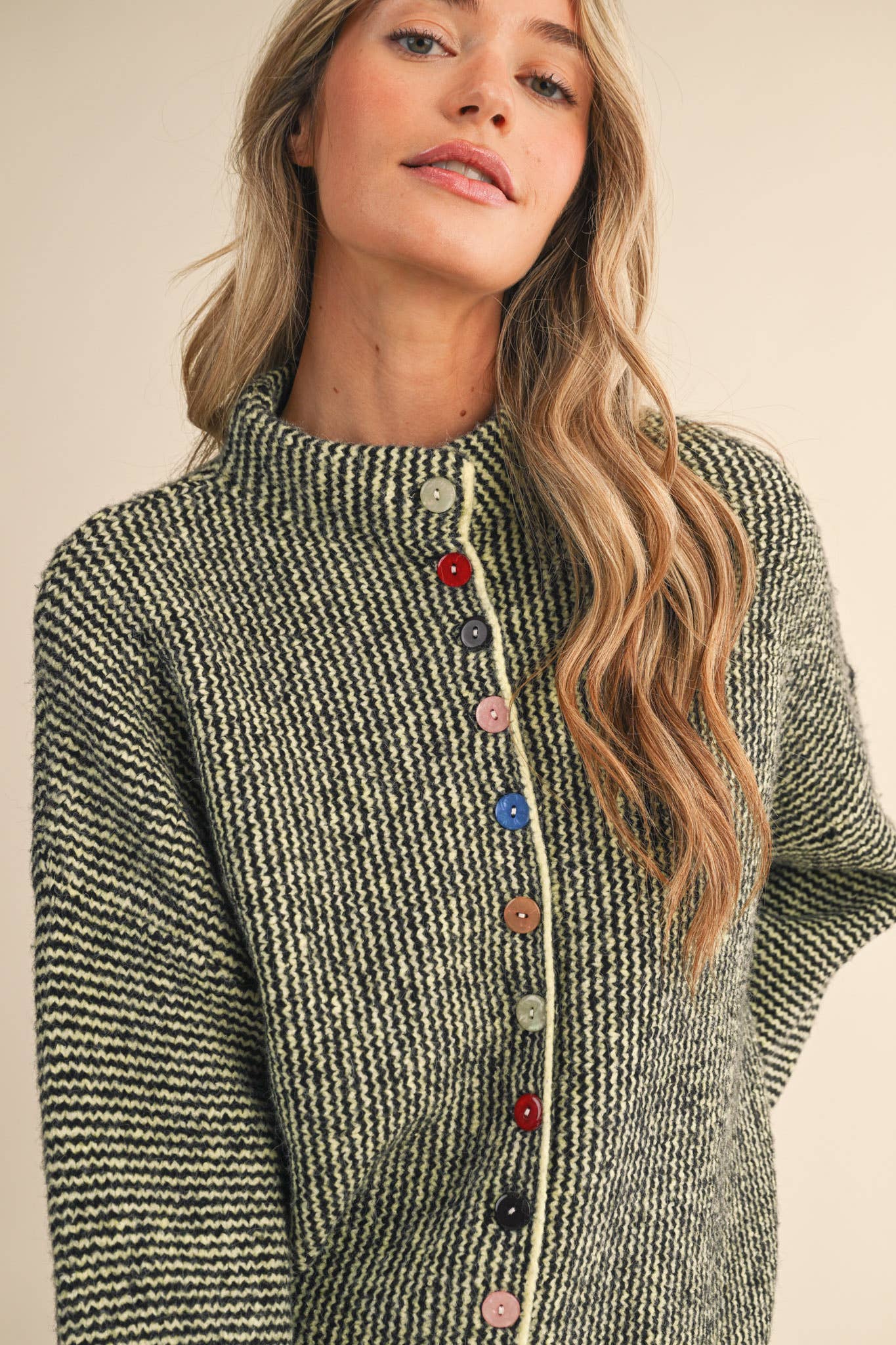 Green Striped Knit Cardigan