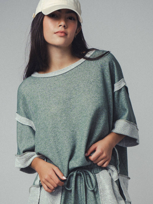 Garner Cozy Reverse Stitch Ribbed Sleeve Sweater