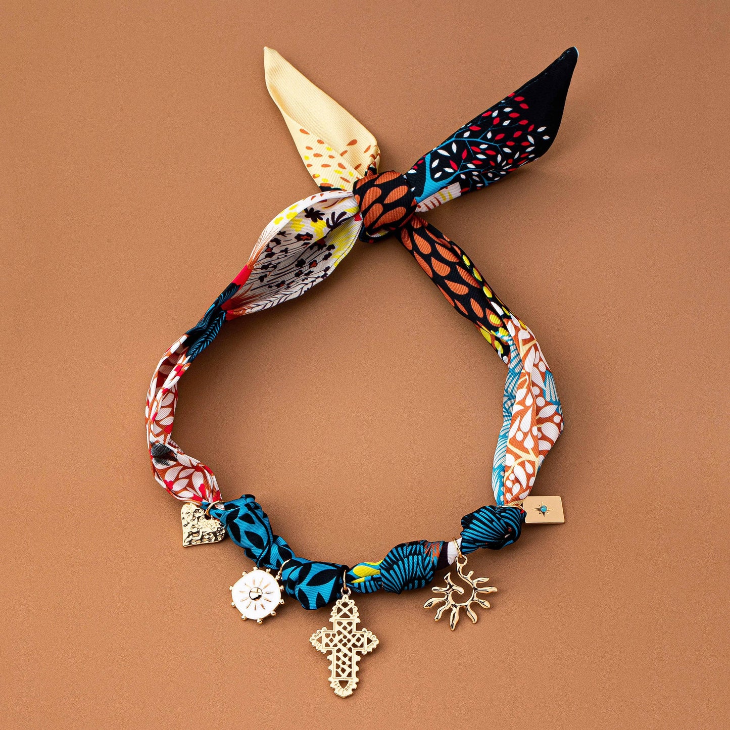Mixed Print Scarf Charm Necklace