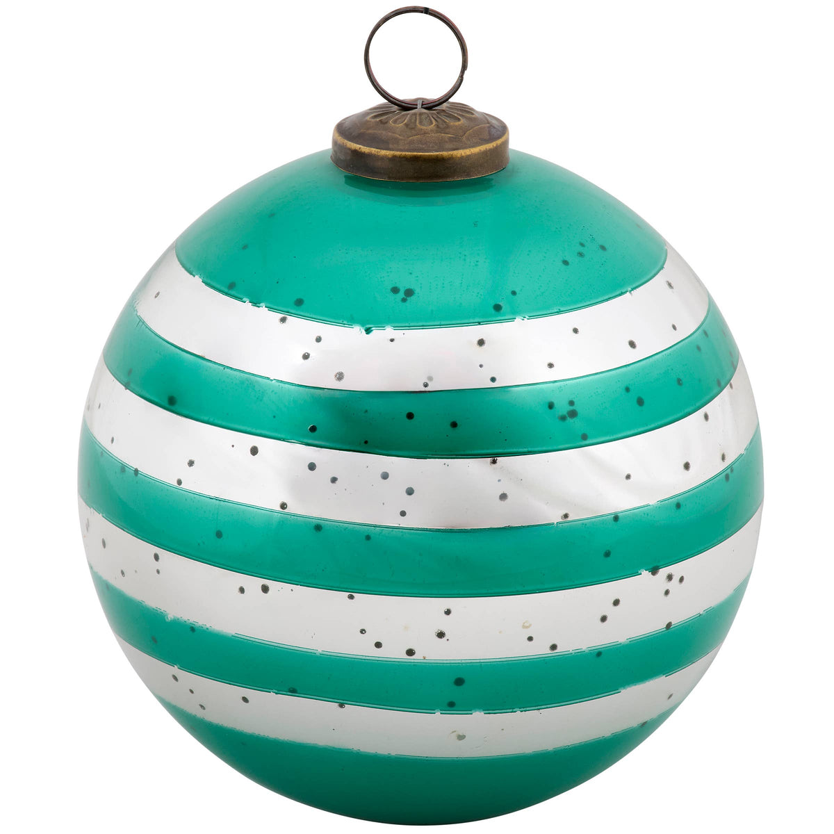 Glass Teal Striped Ornament