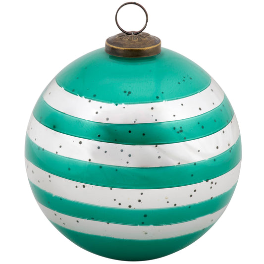 Glass Teal Striped Ornament