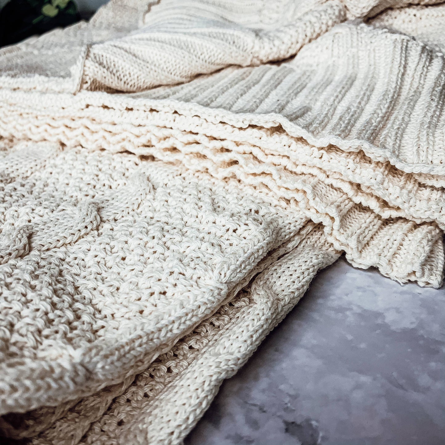 Ivory Claret Knit Throw Blanket