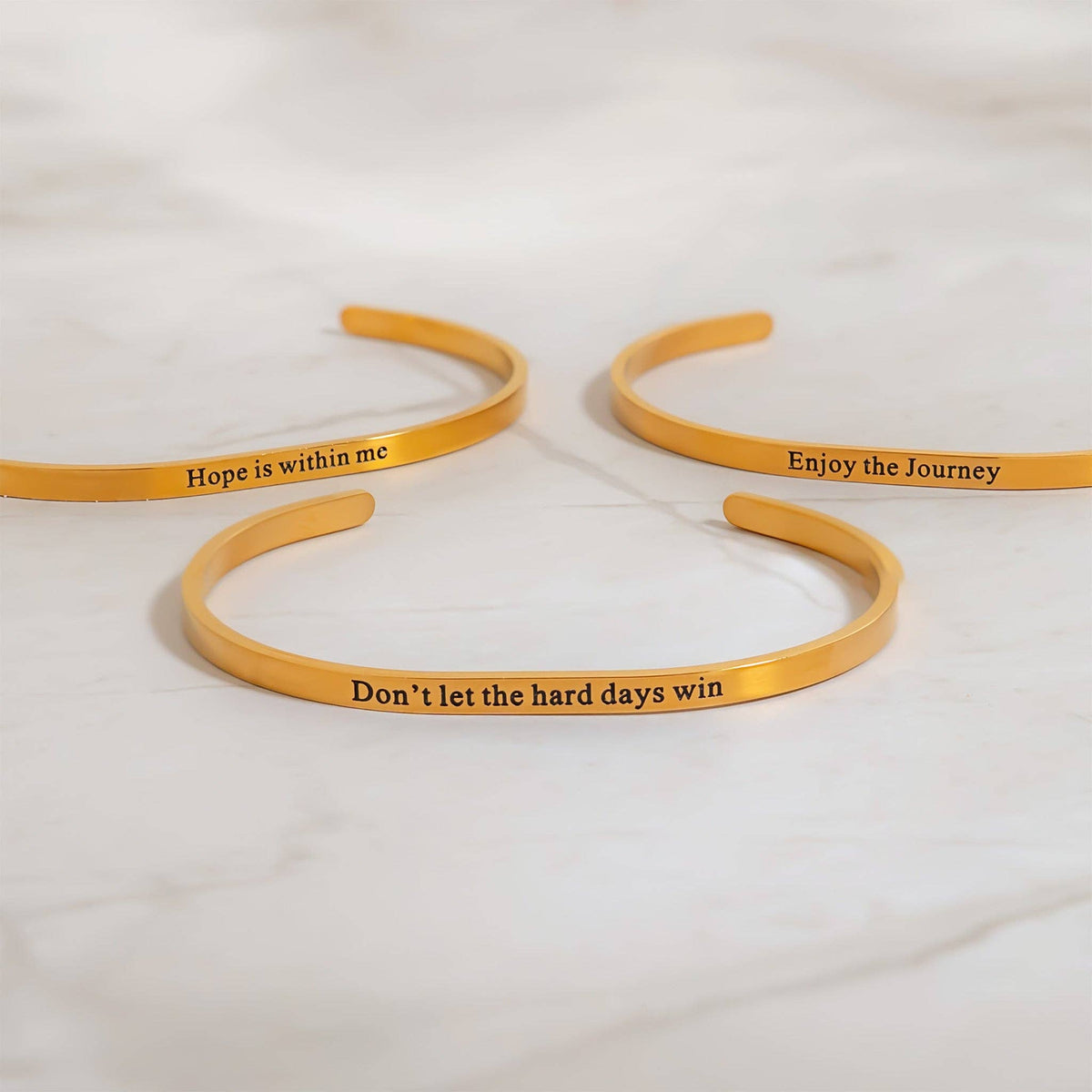 18K Gold PVD Dont let Hard Days Win Engraved Bangle Bracelet: Gold