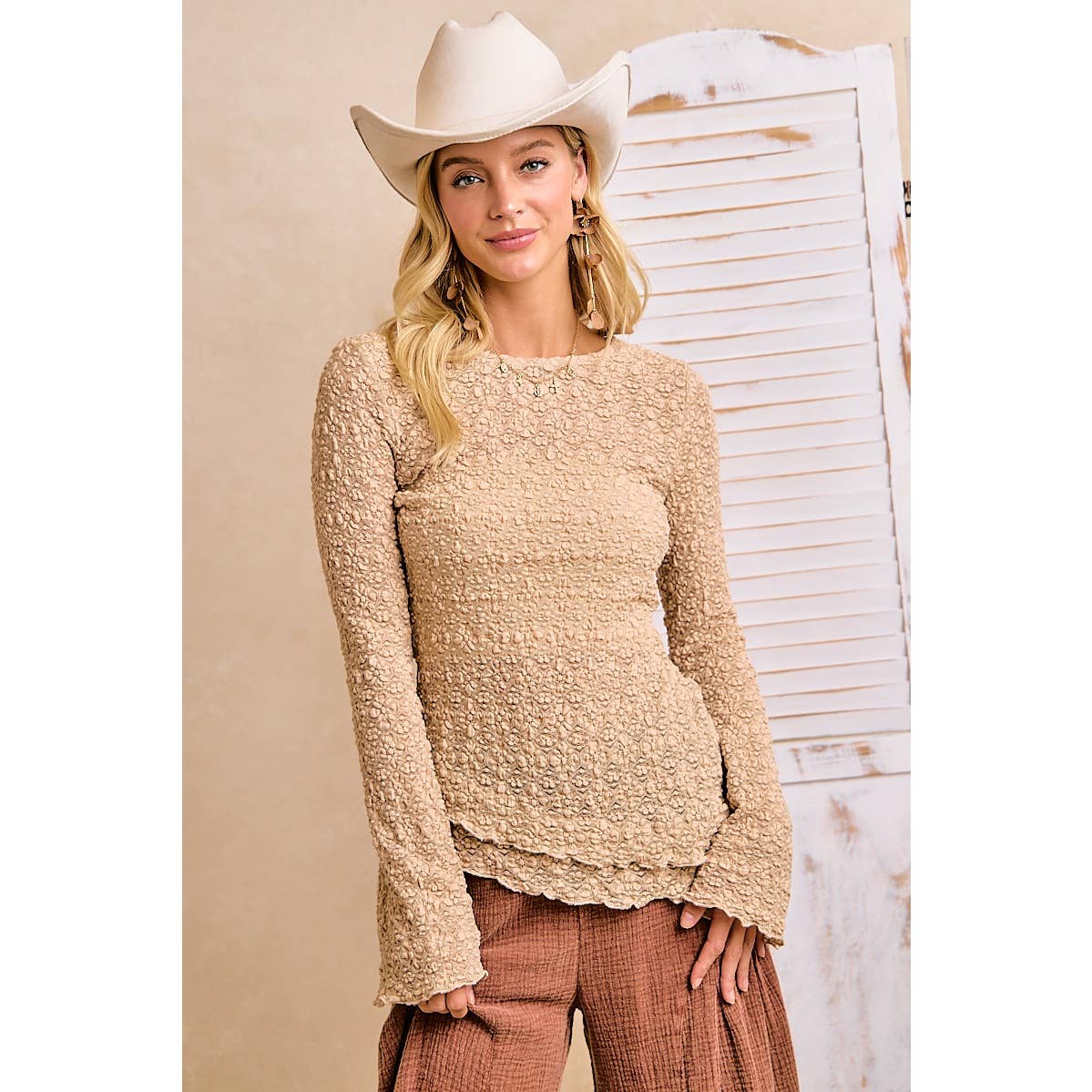 Lace Knit Bell Sleeve Blouse