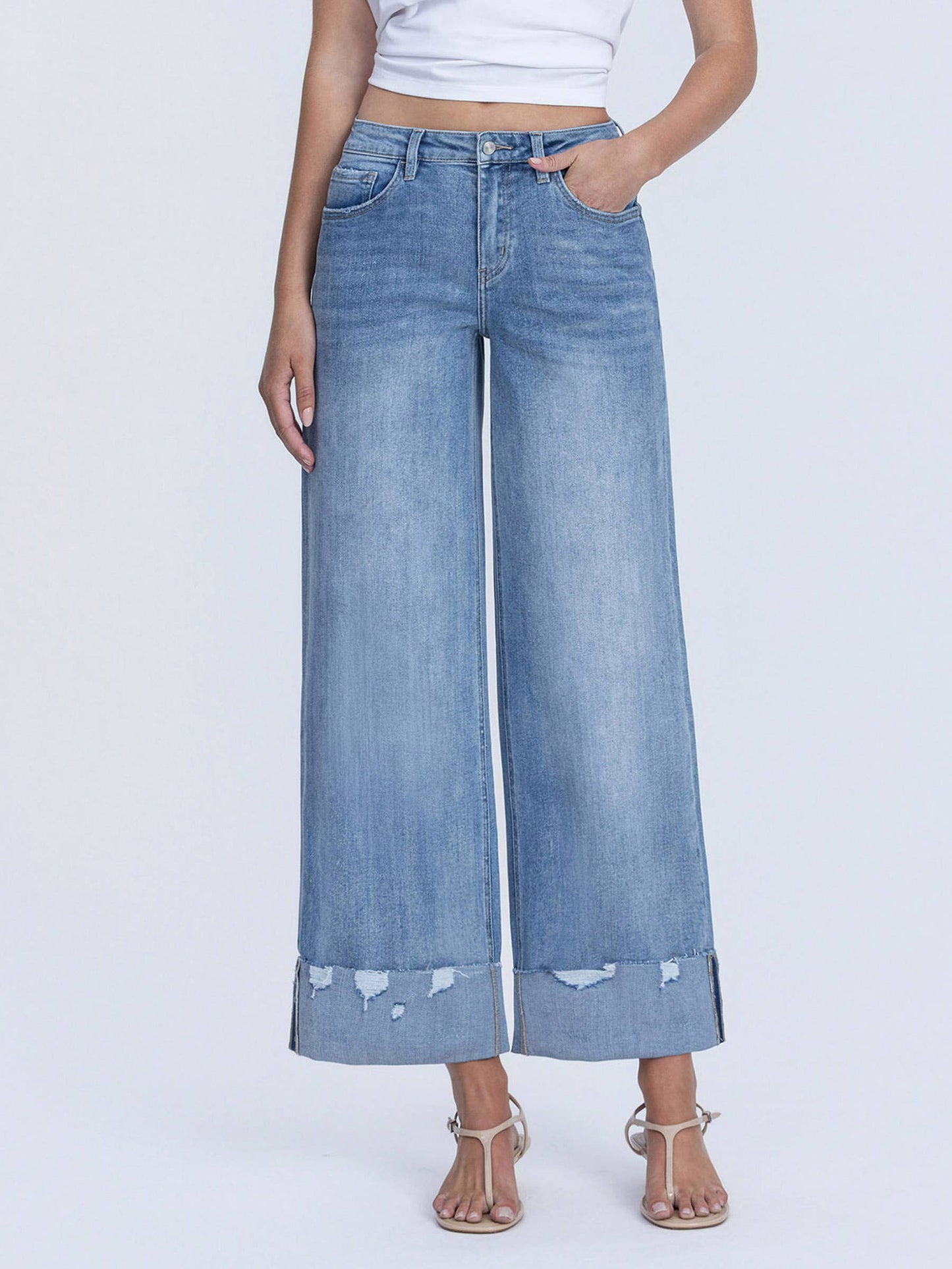 High Rise Medium Wash Wide Leg Jeans