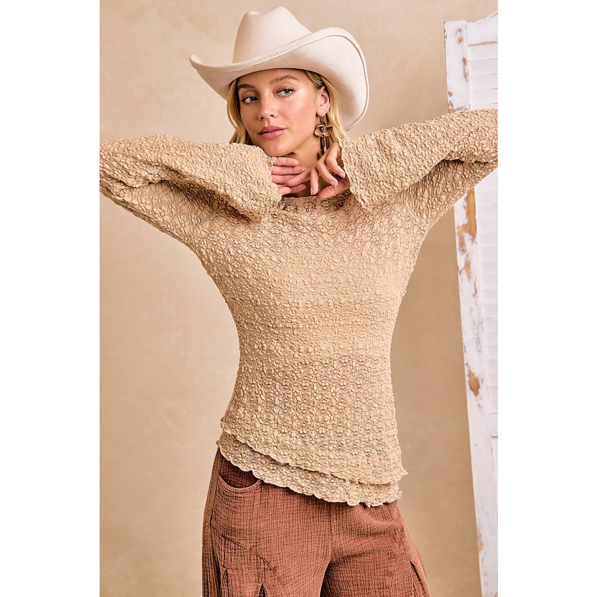 Lace Knit Bell Sleeve Blouse