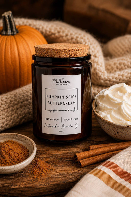 Pumpkin Spice Buttercream Soy Candle-100% Natural Soy Wax | Wooden-Wick Candles | Clean-Burning & Long-Lasting- Fall Scented
