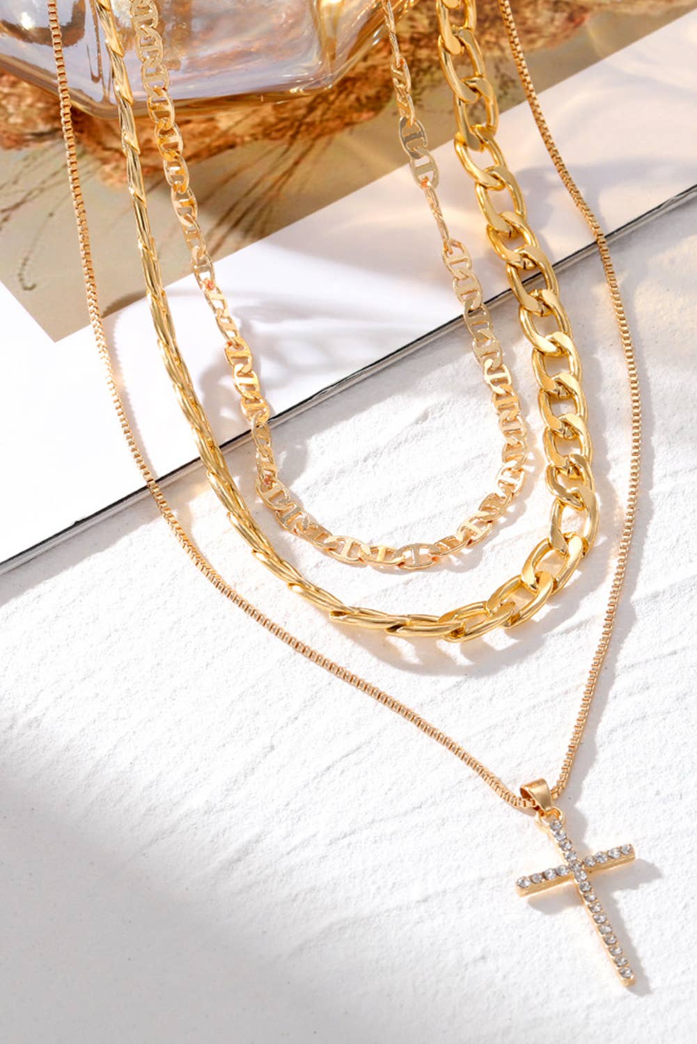 Cross Pendant Stacked Chains Necklace