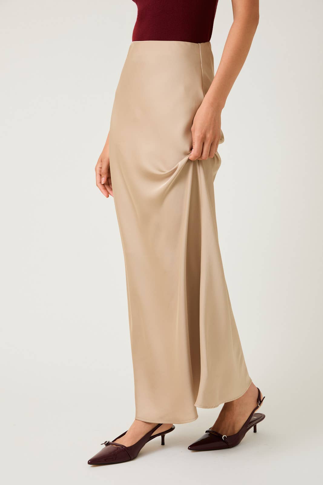 Bias Satin Midi Skirt