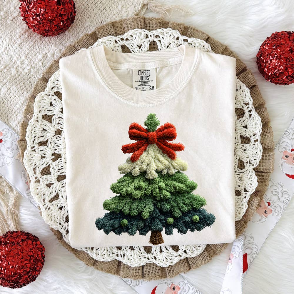Faux Latch Hook Yarn Christmas Tree DTF Heat Transfer: Adult