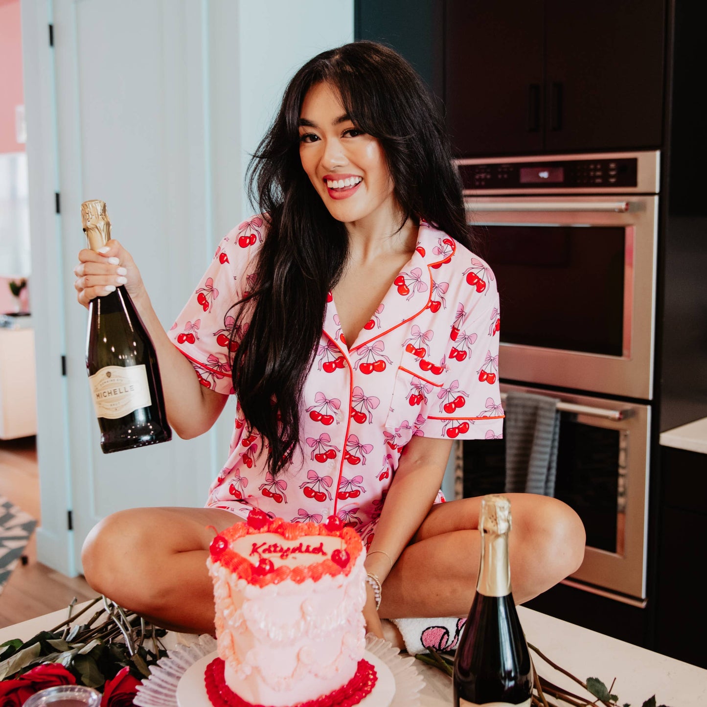 Cherry Bow Cotton Pajamas