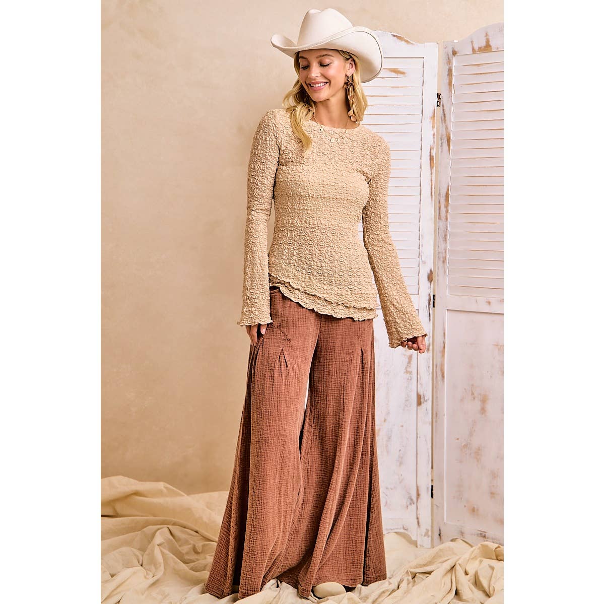 Lace Knit Bell Sleeve Blouse