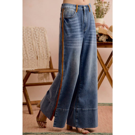Wide Leg Split Hem Jeans
