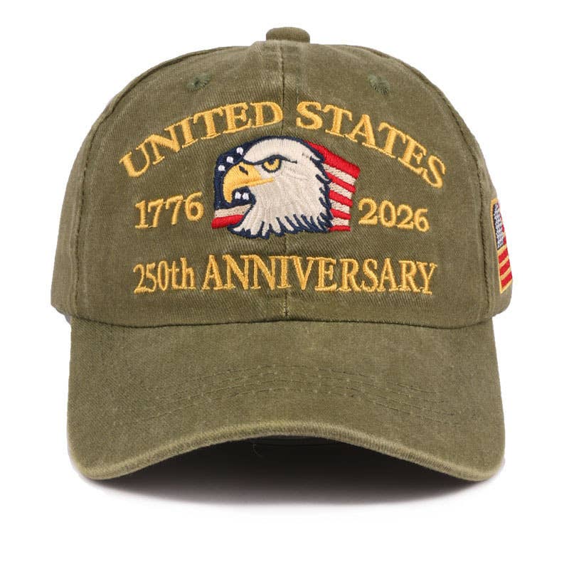 250th Anniversary Flag Eagle Embroidered Baseball Cap: Black / M