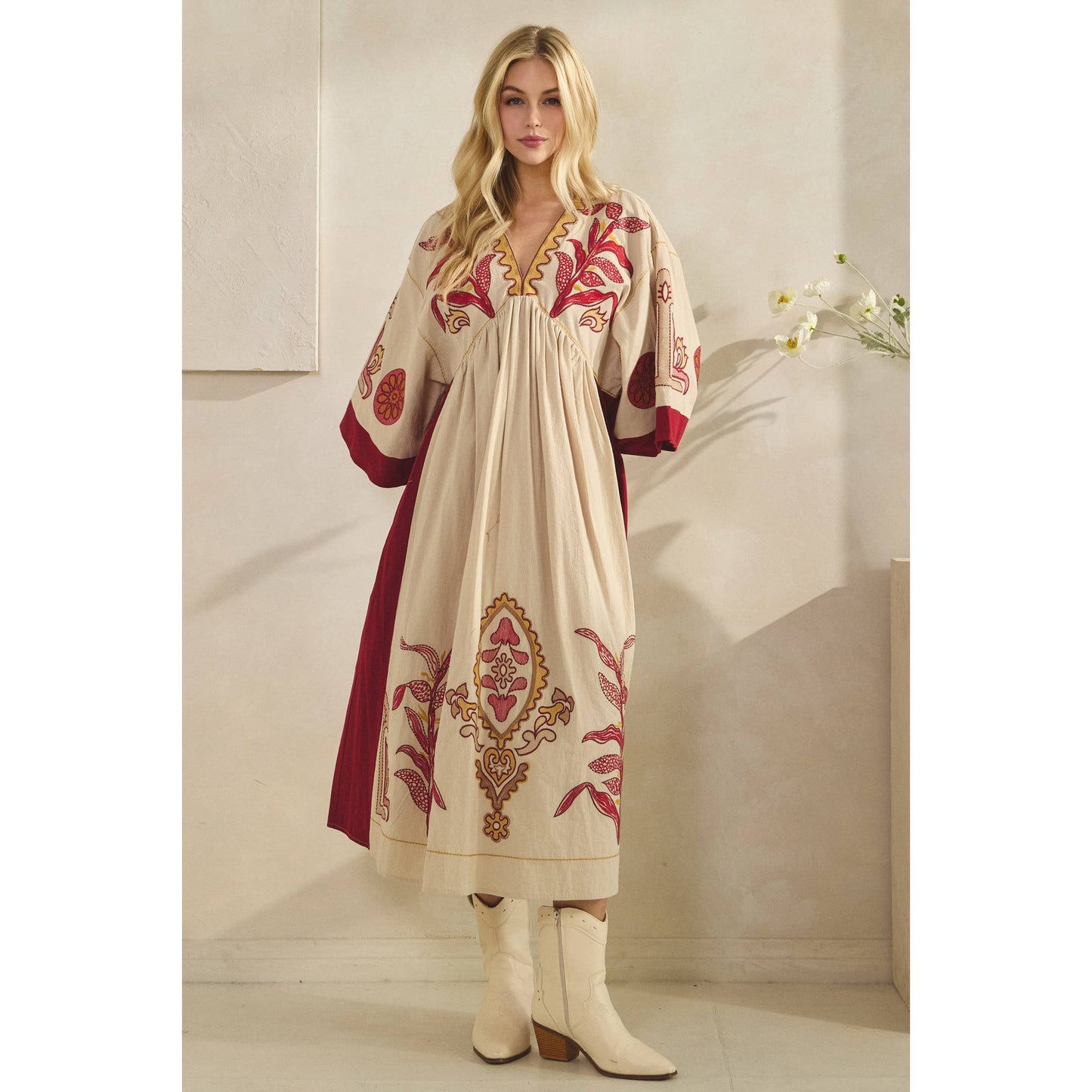 Vintage Embroidery Patch Maxi Dress