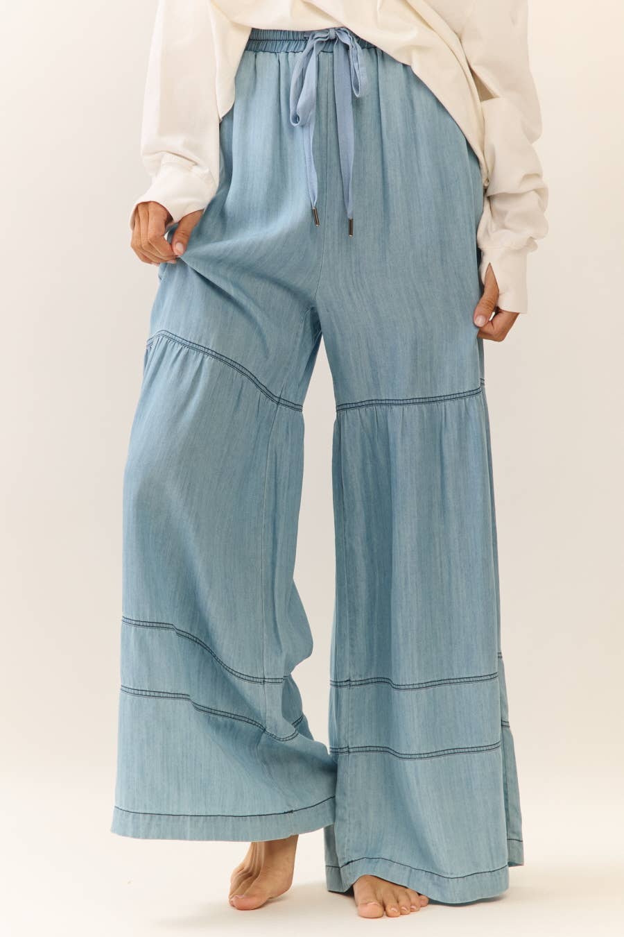 Washed Chambray Wide Leg Pants