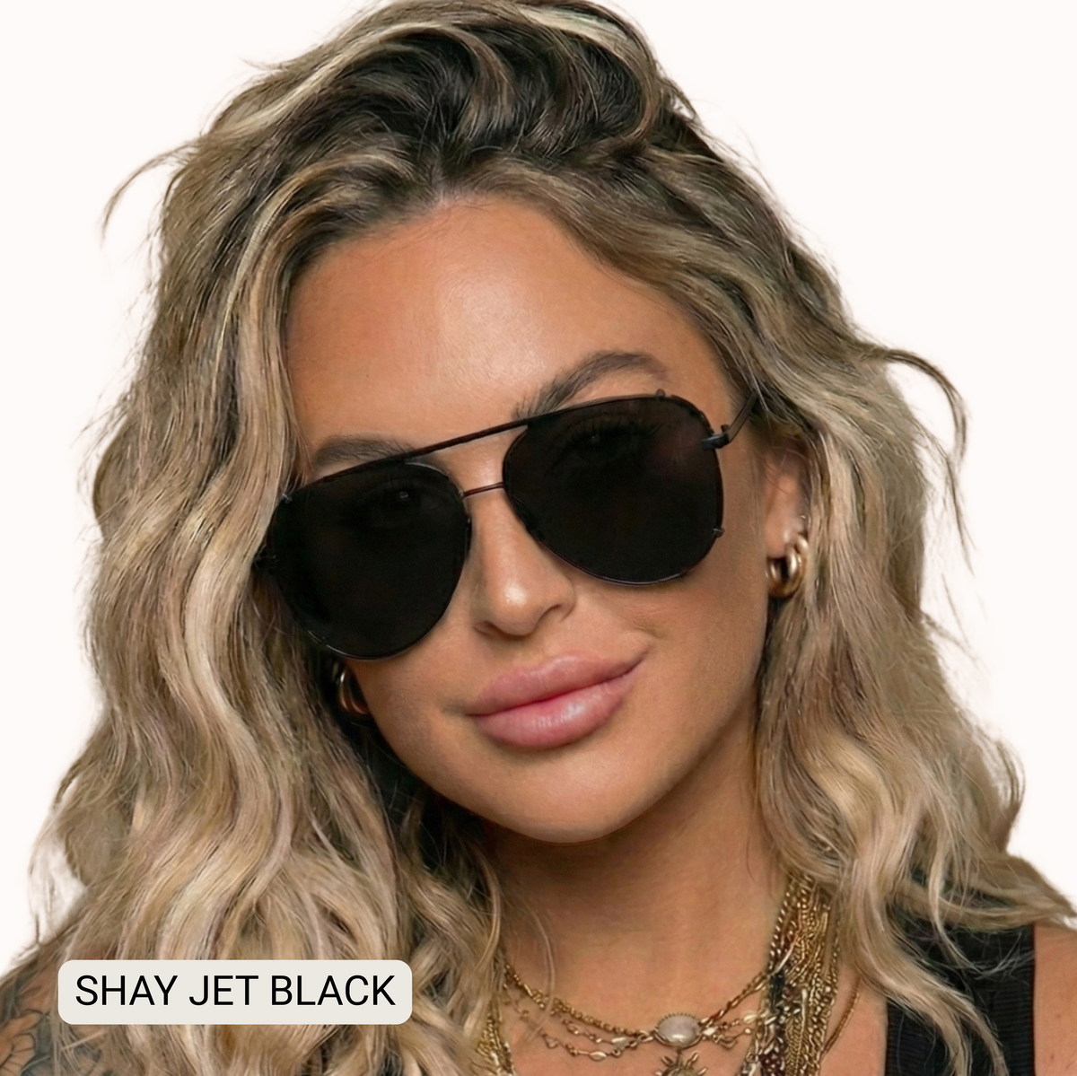 SHAY - Women's Polarized Large Hair Friendly Aviator: Black Ombré