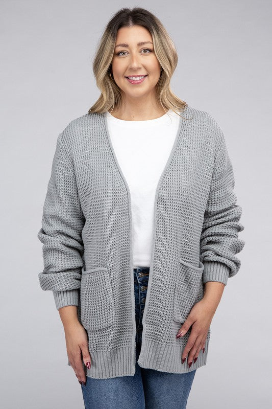 Curvy Low Gauge Waffle Open Cardigan Sweater