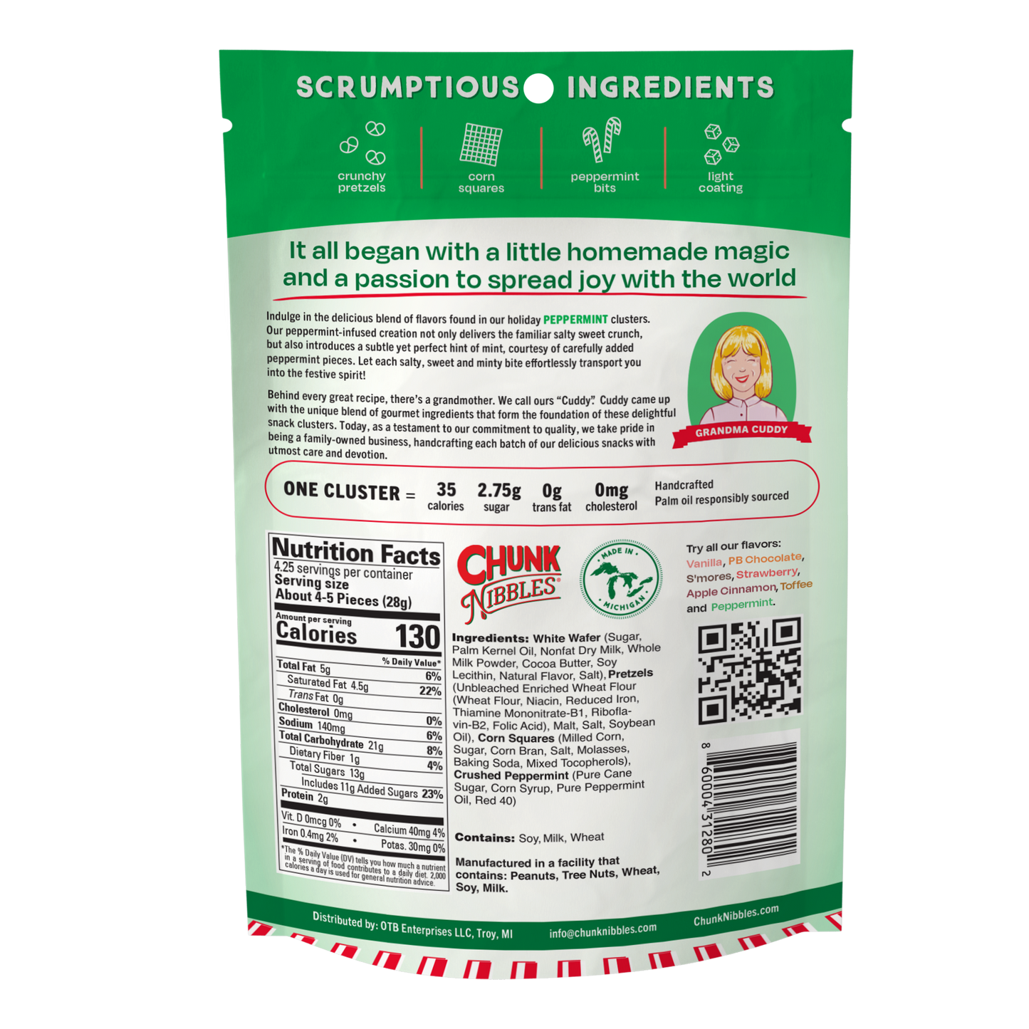 Holiday Peppermint Chunk Nibbles 4.25oz Pouch
