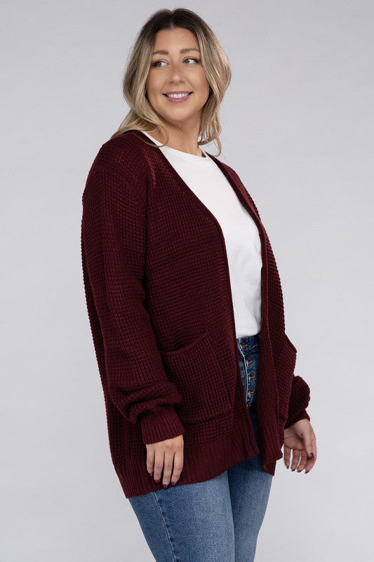 Curvy Low Gauge Waffle Open Cardigan Sweater