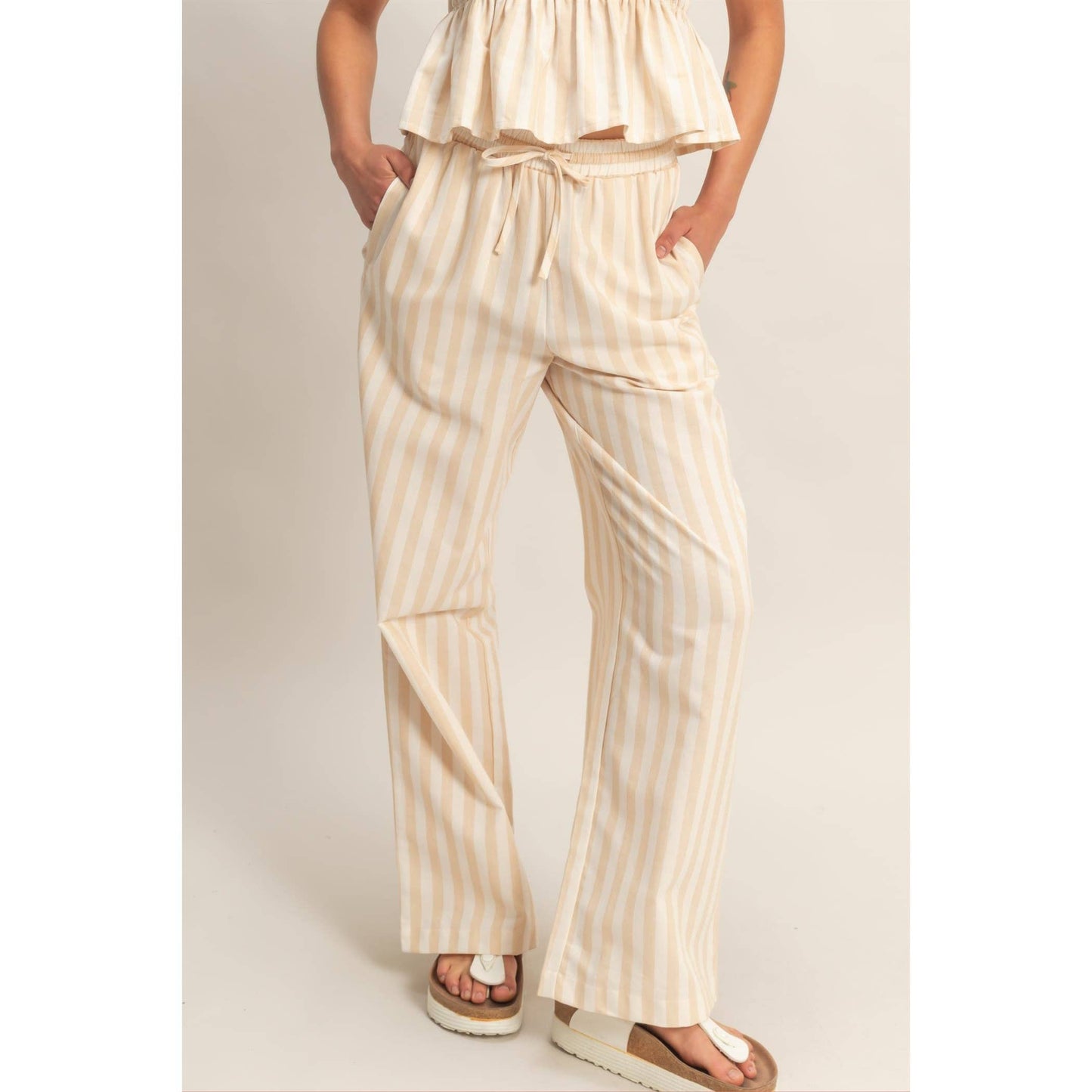 Taupe Vertical Striped Pants