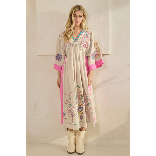 Vintage Embroidery Patch Maxi Dress