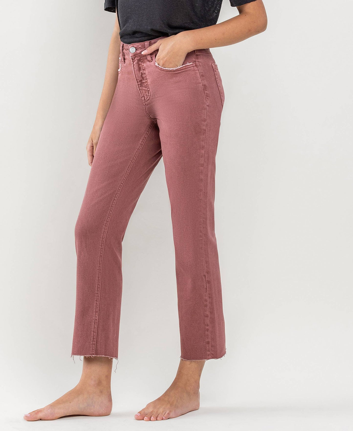 Strawberry Wine Tummy Control Crop Straight Jeans