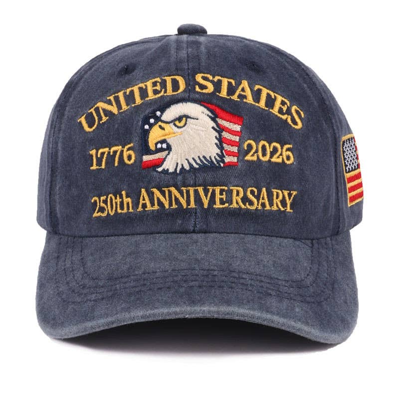 250th Anniversary Flag Eagle Embroidered Baseball Cap: Black / M