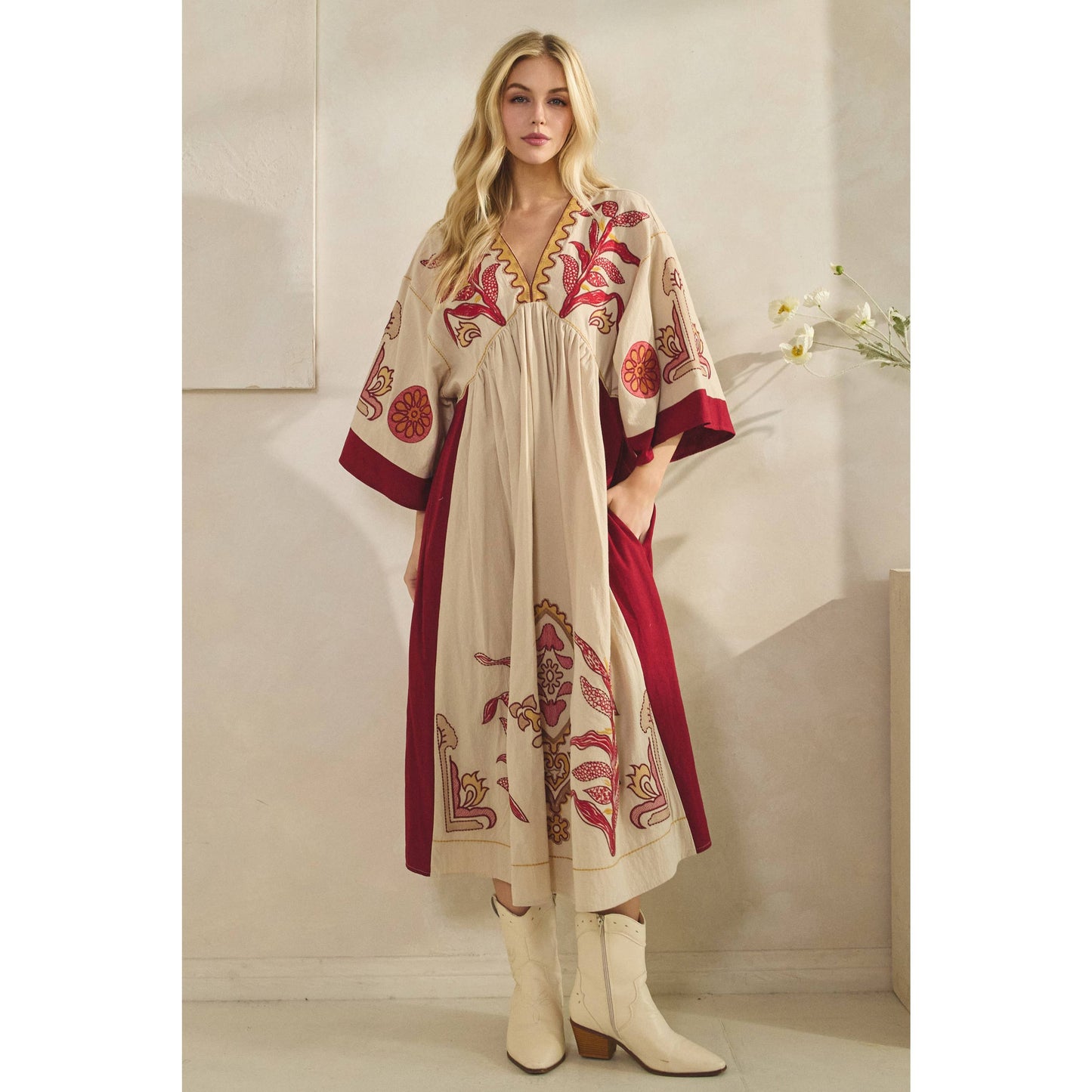 Vintage Embroidery Patch Maxi Dress