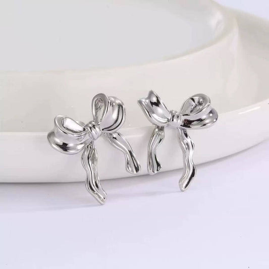 Silver Bow Stud Earrings
