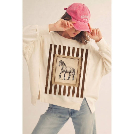 Vintage Rodeo Horse Graphic Relaxed Sweatshirt