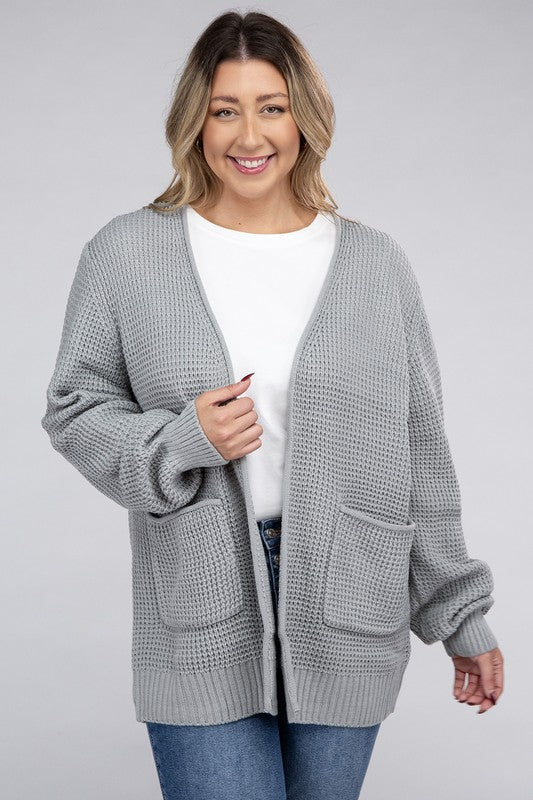 Curvy Low Gauge Waffle Open Cardigan Sweater