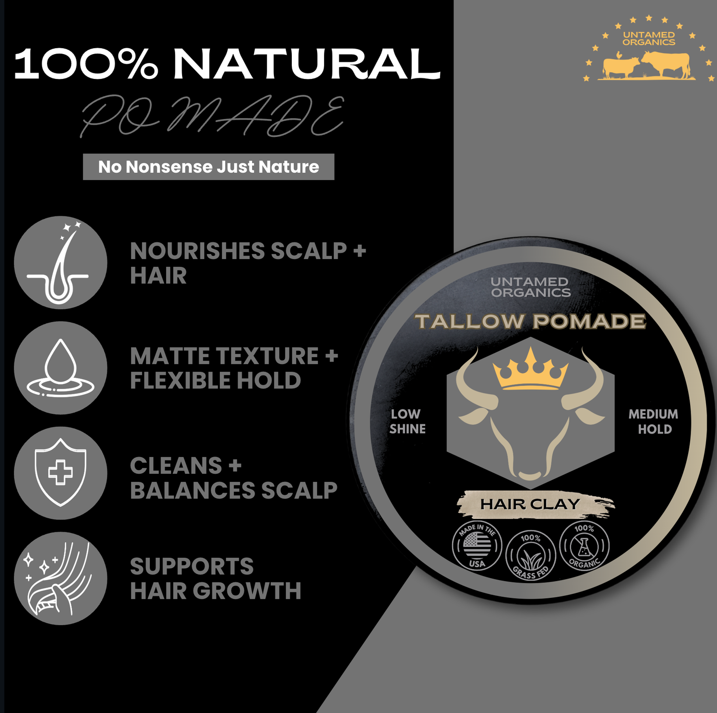 Gras-Fed Tallow Hair Clay Pomade | 2 oz Metal Can
