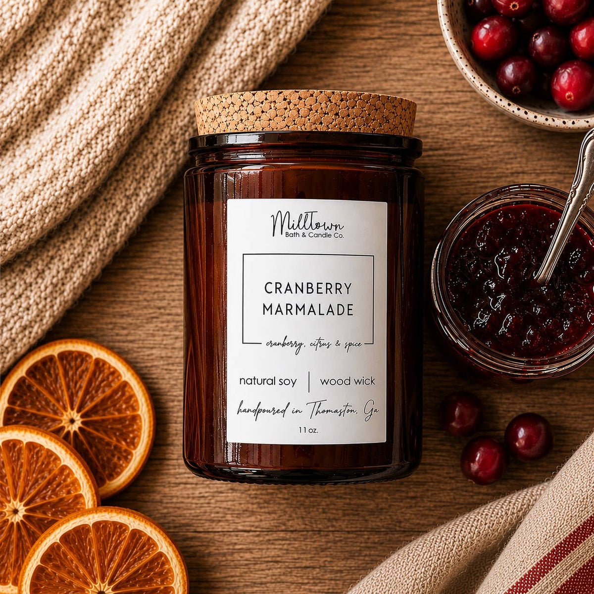 Cranberry Marmalade Fall Soy Candle-100% Natural Soy Wax | Wooden-Wick Candles | Clean-Burning & Long-Lasting
